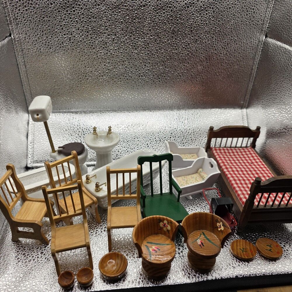 1:12 Dollhouse Miniature Furniture Lot Wood/Ceramic Bed Chairs Bath Sink Toilet